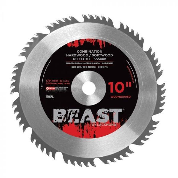 Lackmond Beast Combination Blade, ATBR, 10 Blade Dia, 58 in, 0135 Kerf, 5500 rpm Maximum, Applicable WCOMB10050S